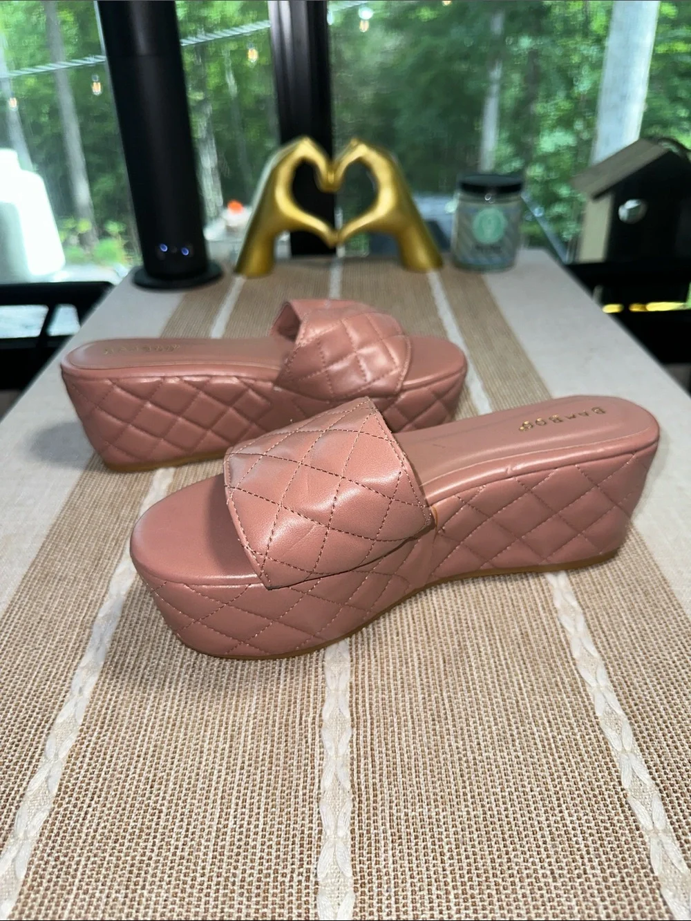 BAMBOO Quilted Slide Platforms in Mauve Pink